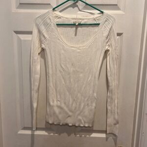 Old Navy Women's Cream Knit Long Sleeve Top Scoop Neck Sweater Medium